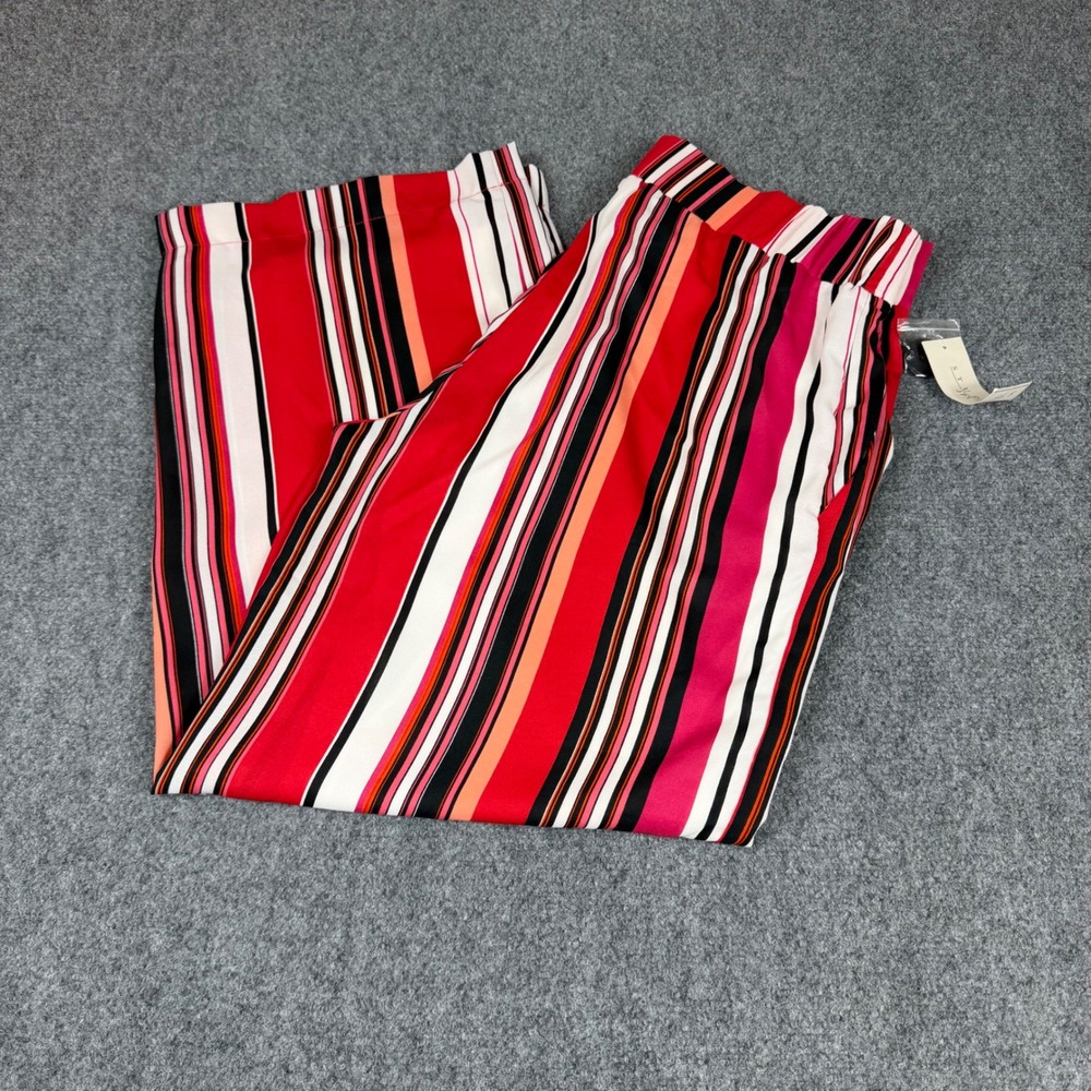 Studio JPR Womens Red Multi Stripe Wide Leg Crop Pants Elastic Waist New